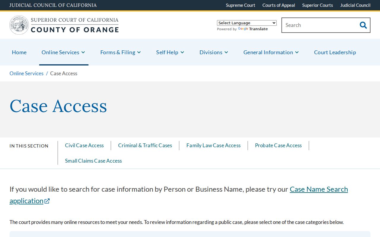 Costa Mesa people search Orange County court case access