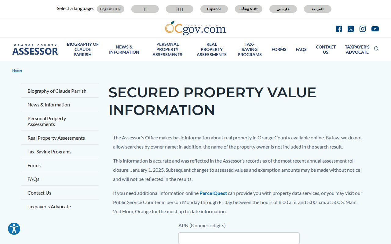 Costa Mesa people search Assessor APN-only property lookup