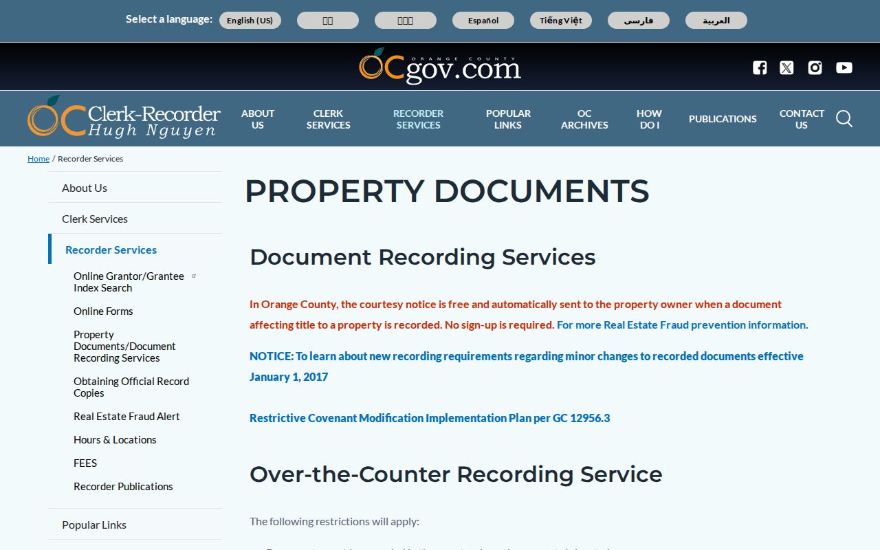 Costa Mesa public records Orange County Clerk-Recorder property document services