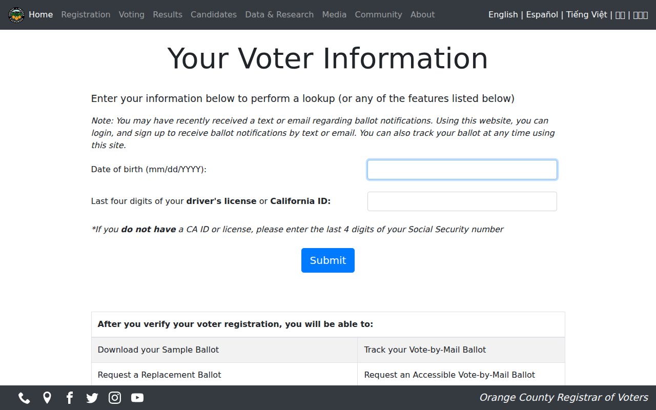 Costa Mesa voter registration records Orange County voter lookup