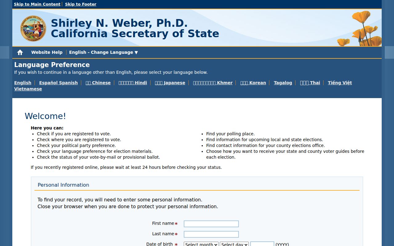 Costa Mesa voter registration records California My Voter Status lookup